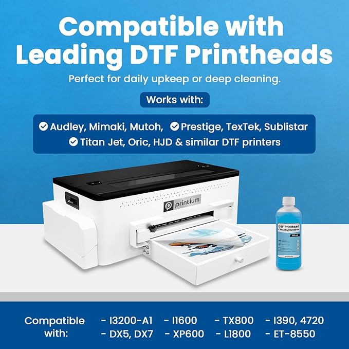 DTF Printhead Cleaning Solution 500ML (16.9 fl oz) – Nozzle Cleaner for All DTF Printheads Including I3200, XP600, L1800, ET8550, XP15000 – Removes Clogs & Dried Ink, Restores Smooth Flow