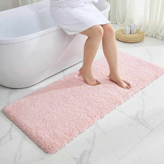 Bathroom Runner Rug 24x70 Pink Non Slip Fluffy Long Bath Mat for Bathroom Floor Washable Plush Luxury Bath Rug for Tub Absorbent Shower Sink Mat Bedside Rug