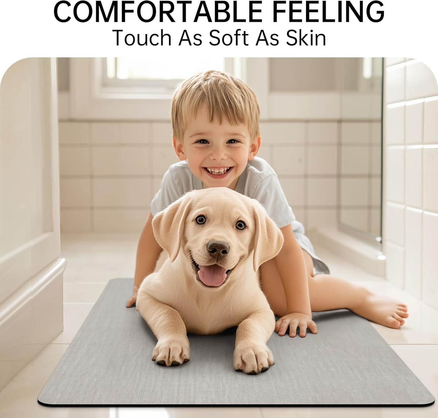 Mecko Bath Mat Rug, Rubber Non-Slip Quick Dry Absorbent Thin Bathroom Rugs Fit Under Door Bathroom Floor Mats-Shower Rug for in Front of Bathtub, Sink, Shower Room(Light Grey,16"x24")