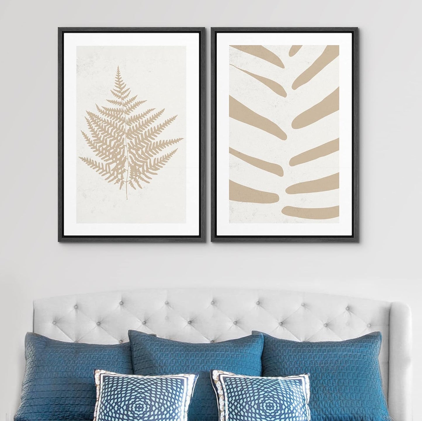 SIGNWIN Framed Canvas Print Wall Art Set Tan White Forest Plant Silhouettes Nature Wilderness Illustrations Modern Art Rustic Closeup Minimal for Living Room, Bedroom, Office - 24"x36"x2 Black