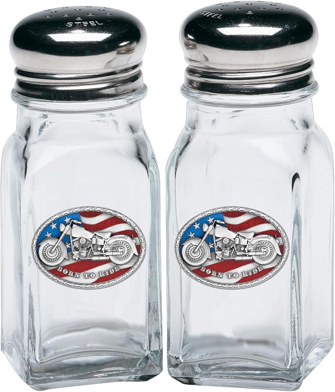 Heritage Pewter Motorcycle Salt and Pepper Shaker Set of 2 Bottles | Expertly Crafted Pewter Glass