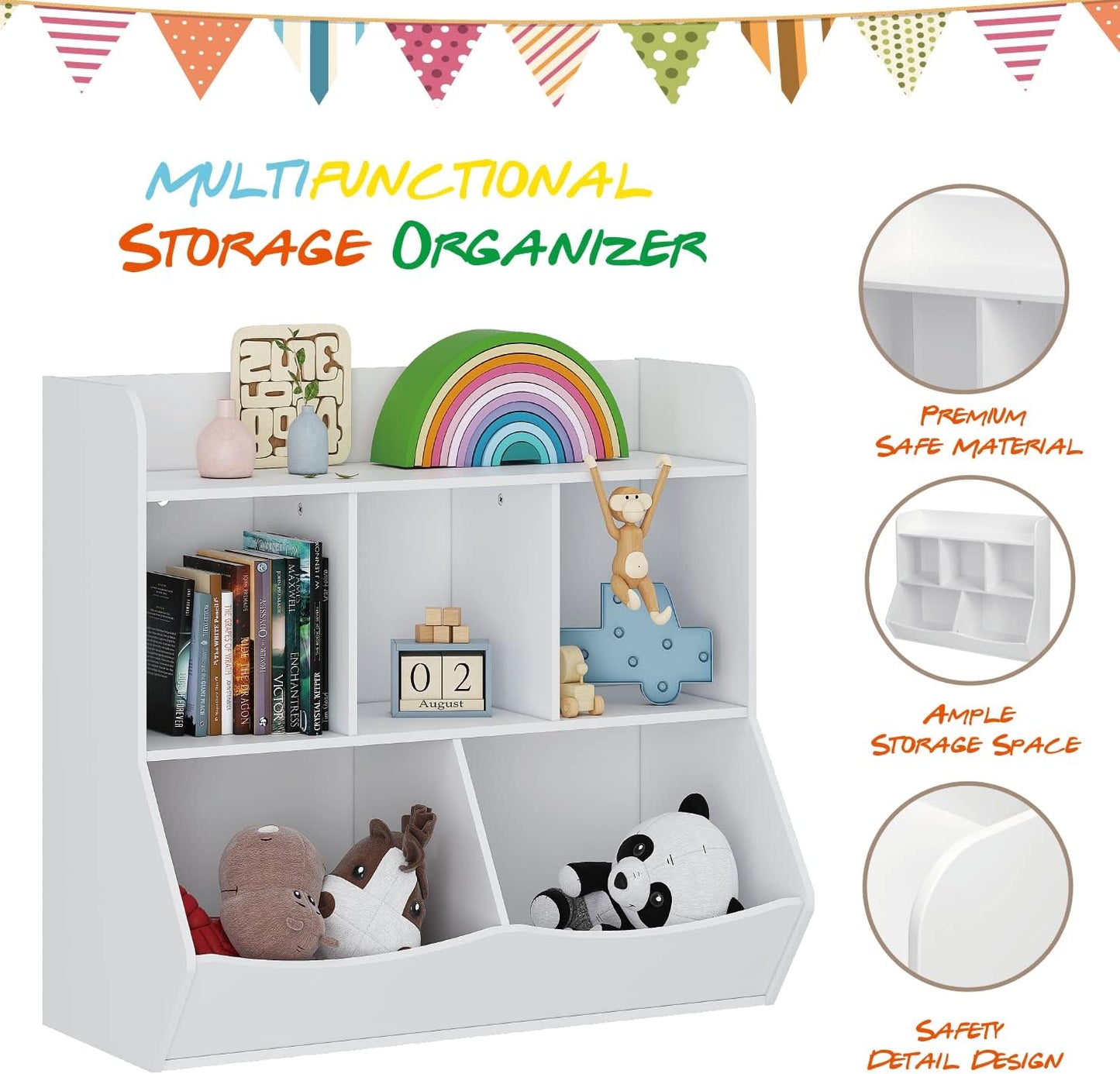 UTEX Toy Storage Organizer with Bookcase, Kid’s Multi Shelf Cubby for Books,Toys, Storage Organizer for Boys,Girls Play Room/Bedroom-White