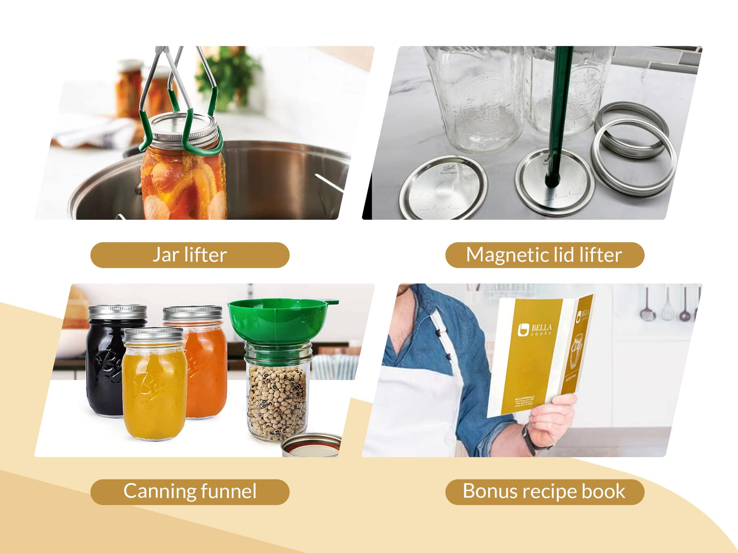 𝐁𝐞𝐥𝐥𝐚 𝐂𝐨𝐨𝐤𝐬 Canning Supplies 7 in 1 – Canning Starter Kit with Funnel, Rack, Jar Lifter, Tongs, Wrench & More Essential Canning Equipment for Water Bath & Pressure Canners