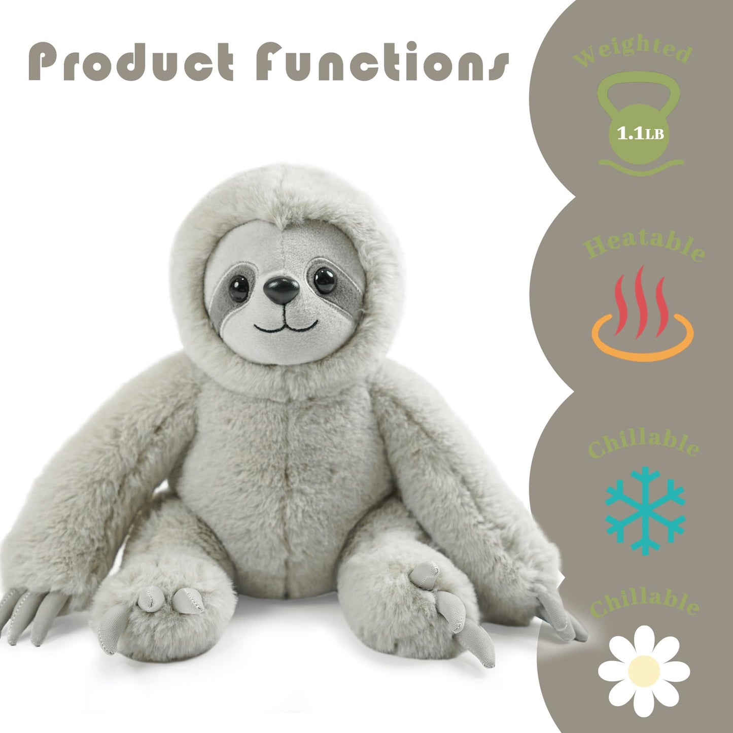 Pluhsould Microwavable & Weighted Stuffed Animals,Sloth Stuffed Animal 8.5 Inch, 1.1 Lbs,Cute Soft Plush Toys for Boys, Girls, Babies & Toddlers（Lightly Scented with Chamomile