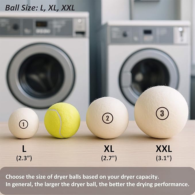 Wool Dryer Balls Laundry, XL(2.7") 12 Pack, Premium Fabric Softener Ball, Reusable, Anti Static, Chemical Free Natural Wool Balls for Dryer, Laundry Dryer Balls – 100% New Zealand Wool