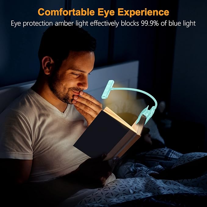 Gritin 19 LED Rechargeable Book Light for Reading in Bed with Memory Function- Eye Caring 3 Color Temperatures,Stepless Dimming Brightness,80 Hrs Runtime Clip on Light for Book Lovers-Blue