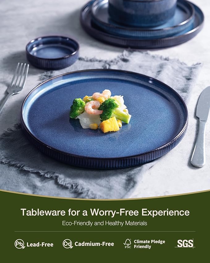 famiware Star Plates and Bowls Sets, Modern Stoneware Dinnerware Sets for 6, 18-Piece Kitchen Dish Set - Chip and Scratch Resistant, Microwave and Dishwasher Safe Tableware, Nebulas Blue