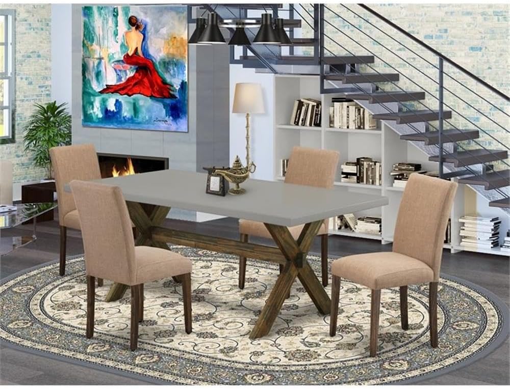 East West Furniture X797AB747-5 5 Piece Dinette Set for 4 Includes a Rectangle Dining Table with X-Legs and 4 Light Sable Linen Fabric Parson Dining Room Chairs, 40x72 Inch, Multi-Color