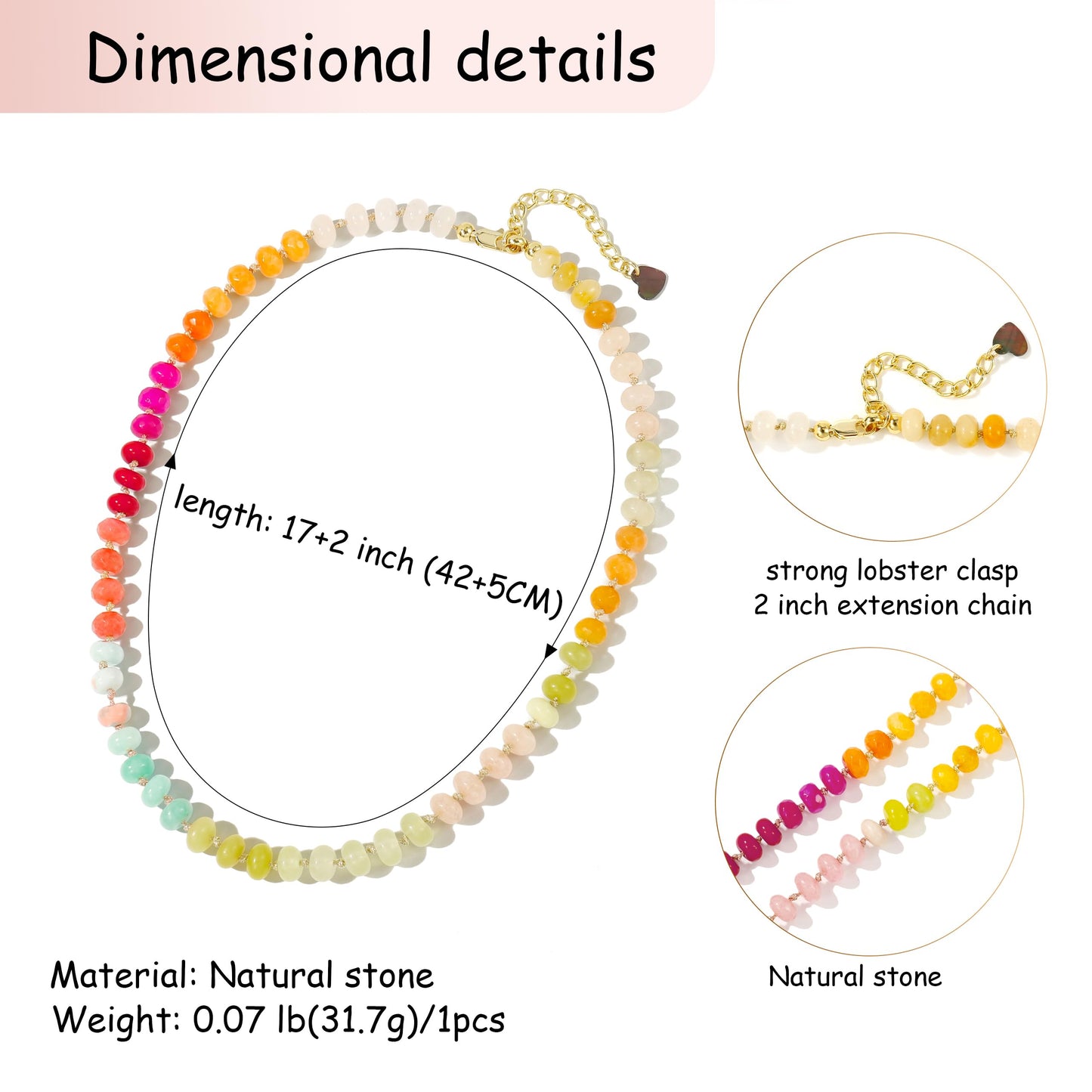 Gemstone Beaded Necklace for Women Colorful Natural Stone Freshwater Pearl Surfer Beach Rainbow Necklace Jewelry Gift (colorful -04)