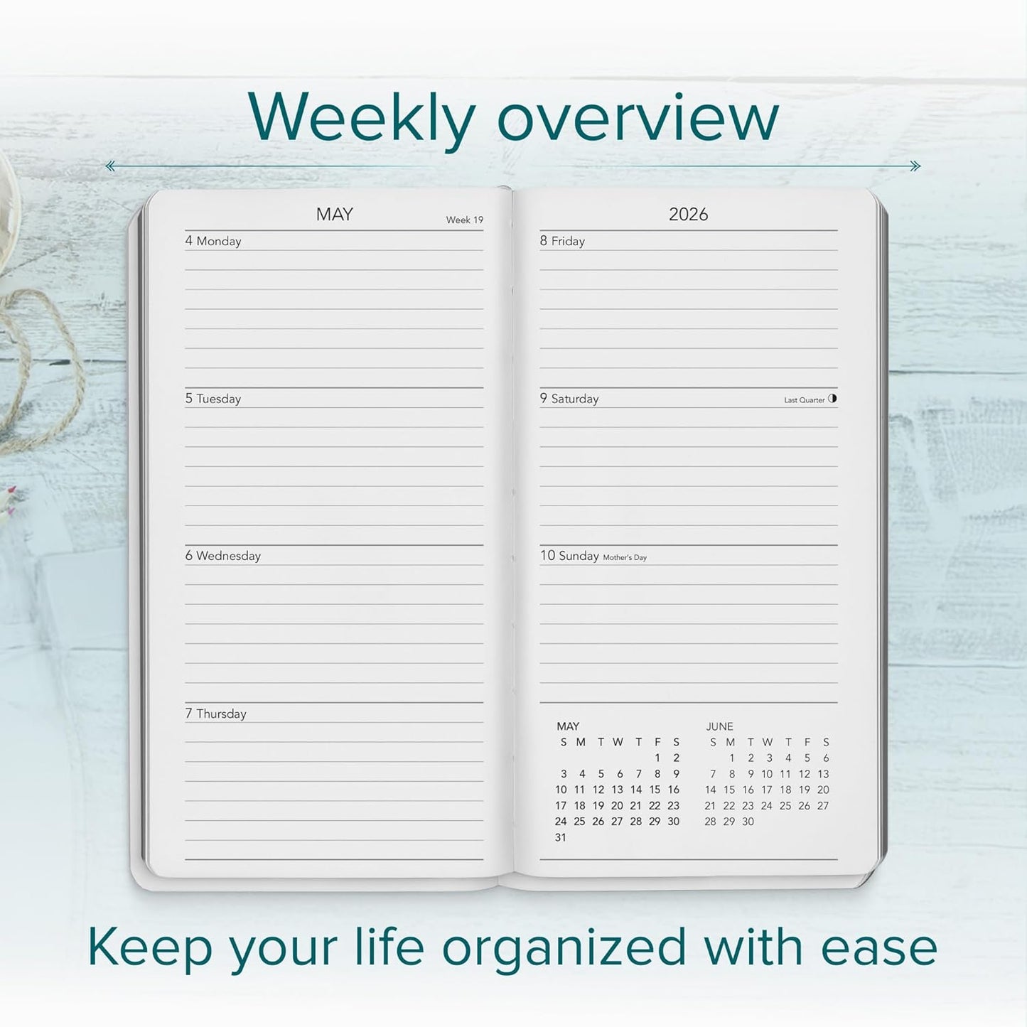 Harbor Pocket Weekly Monthly Planner 2025-2026 - Calendar Planner and Notebook, Durable Faux Leather, 192 Pages, Softcover & Book Bound - Cambridge Black - 6 x 3.25 "
