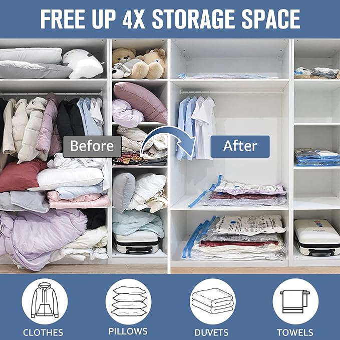 BoxLegend Vacuum Storage Bags 10 Combo Vacuum Pack Bags Space Saving Double Zipper Seal & Leak Valve Reusable for Clothes Pillow Comforters Bedding,2XL, 2L, 6S, 1 Large Pump