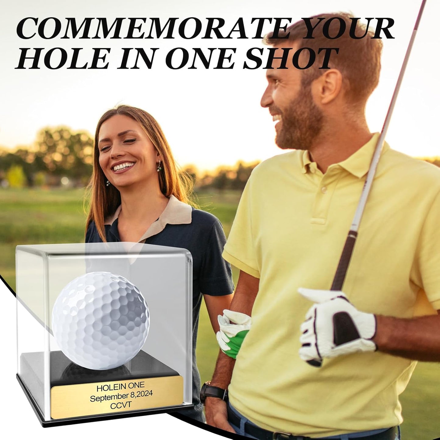 Custom Golf Hole-in-One Display Case, Acrylic Golf Ball Display Case, Custom Engraved Plaque, Commemorate Your Hole in One Shot (Sapphire Blue)