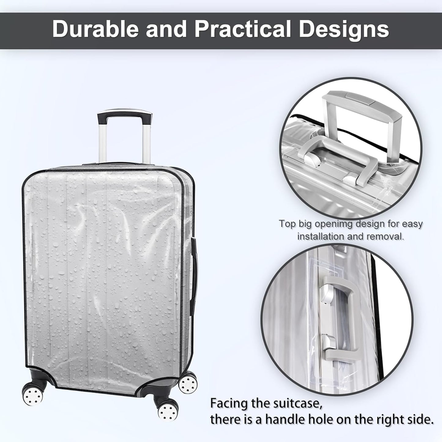 Suitcase Cover for 20" Luggage TSA Approved Clear PVC Thickened Protective Sleeve Cover for Wheeled Luggage Waterproof