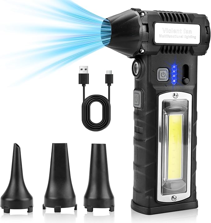 Compressed Air Duster, 2 Gear Adjustable 110000RPM Electric Air Duster with LED Light, 8000mAh Rechargeable Battery, Powerful Dusters for Cleaning Keyboard, Computer, Car, Outdoor, Air Bed