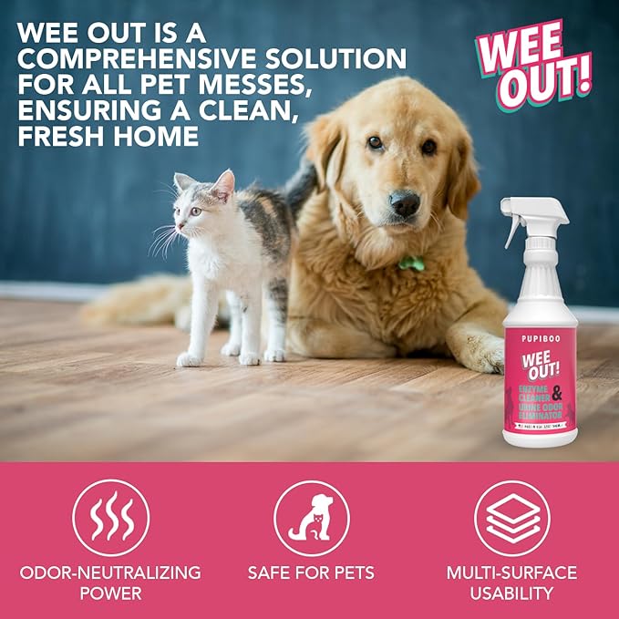 PUPIBOO Wee Out Pet Urine Enzyme Cleaner, Stain and Odor Eliminator for Carpets, Upholstery, Floors