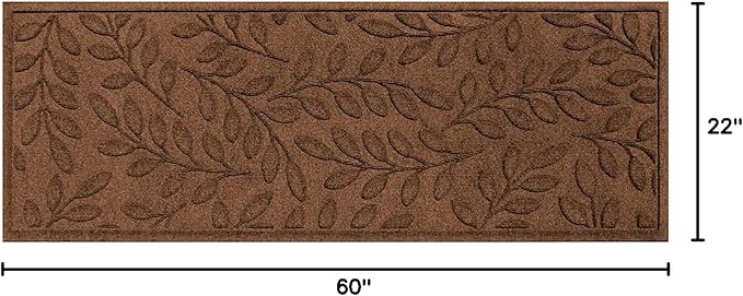 WaterHog Welcome Mat for Indoor/Outdoor, 2’ x 5’, Made in USA, Durable & Water-Resistant, Dirt Trapping Mat, Decorative Front Door and Entryway Rug, Brittney Leaf Design, Dark Brown