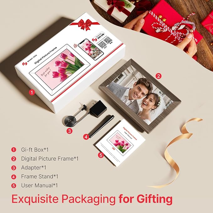 Frameo 10.1" Digital Picture Frame, Smart WiFi Digital Photo Frame with 1280x800 HD IPS Touch Screen 32GB Memory Auto-Rotate Wall Mounted, Share Photos/Videos from Phone Anywhere
