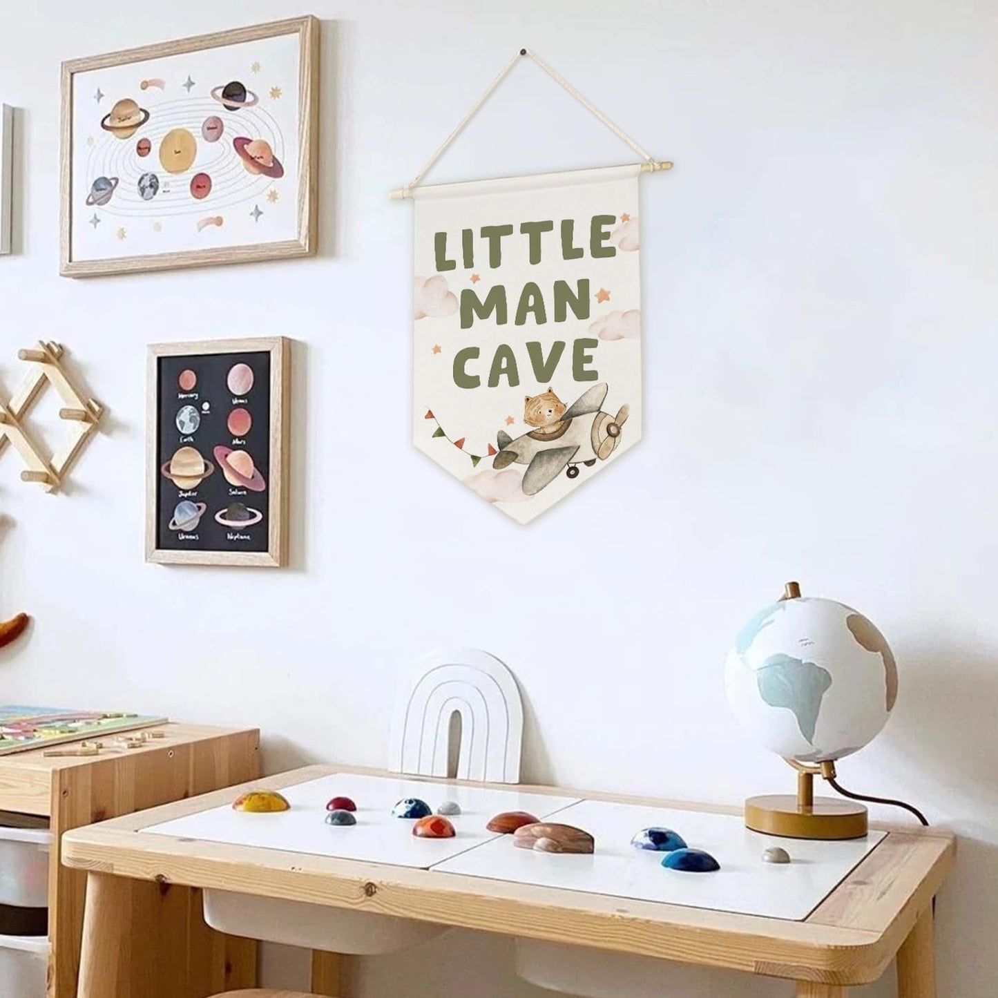 ArtisaEura Little Man Cave Wall Canvas Banners, Airplane Nursery Decor, Baby Tiger in Plane Hanging Display Pennant Banner Flags, Nursery Wall Decor for Kids Boys Room Bedroom Playroom