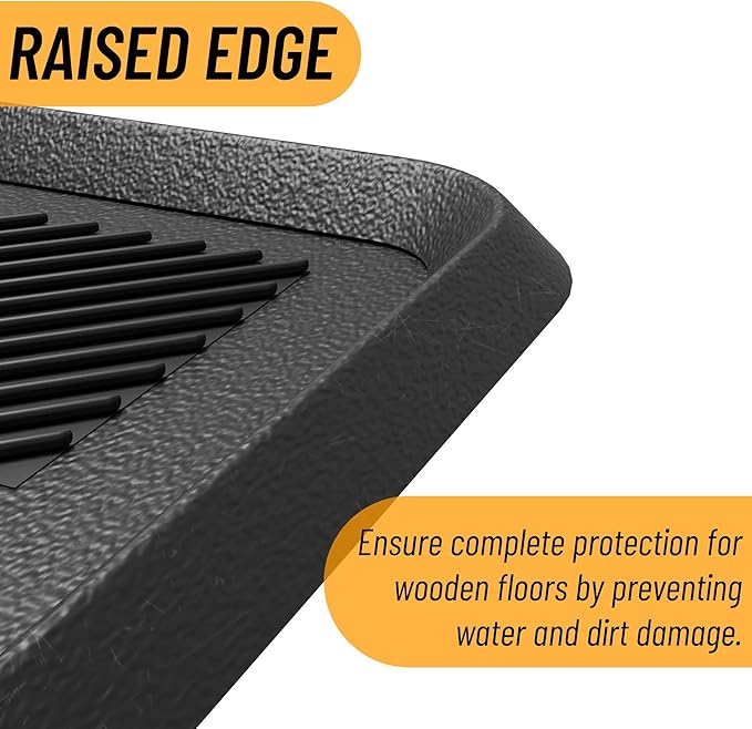 Sweet Home Stores Hose -Wash Boot Tray Rubber Non-Slip 16" x 32" Indoor/Outdoor Mat for Entryways, Doorways, Black