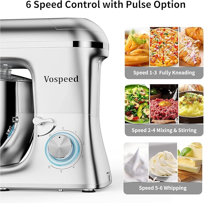 Stand Mixer 9 IN 1, 850W Tilt-Head Multifunctional Electric Mixer with 8 QT Stainless Steel Bowl, 1.5L Glass Jar, Meat Grinder, Hook, Whisk, Beater Dishwasher Safe (Silvery)