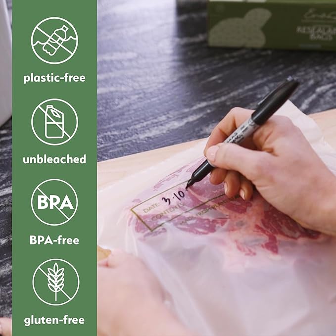 100% Compostable Food Storage Bags [Gallon 50 Count] Eco-Friendly Freezer Bags, Resealable-Bags, Heavy-Duty, Reusable, Off-White by Earth's Natural Alternative (Pack of 8)