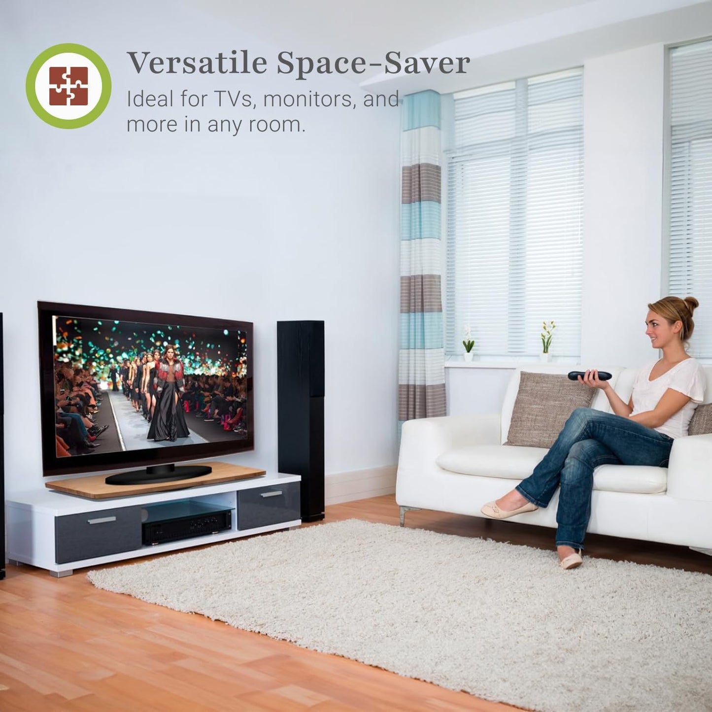 Prosumer's Choice Bamboo TV Swivel Stand for LED/LCD TV, Monitors, Stereos, 31 inch Base Surface - 360˚ Rotation - Rotating Computer Stand/Media Console, Entertainment Center for Living Room Bedroom