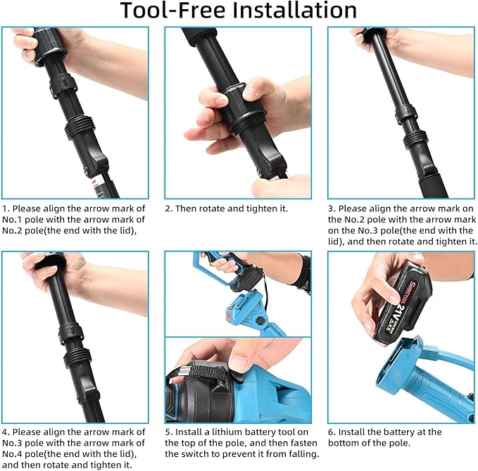Only Extendable Pole Saw, Extension Pole Rotatable Pole 14ft Max Reach With Shoulder Strap,Tool-Free Installation Compatible 21v Shintyool Battery,For High Altitude Operations(No Chainsaw And Battery)