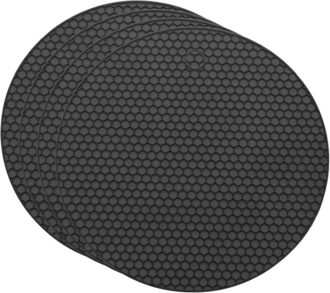 uxcell 4pcs Silicone Jar Opener Pads, 17.5cm/7" Texture Can Opener Multipurpose Round Bottle Lid Opener Non-Slip Coasters for Weak Hands Seniors Children, Black