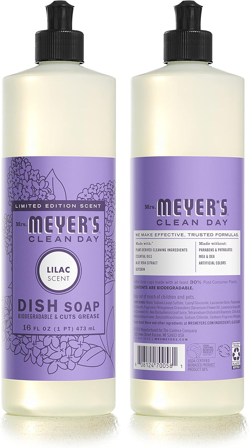 Mrs. MEYER'S Kitchen Set, Dish Soap, Hand Soap, and Multi-Surface Cleaner, 3 CT (Lilac)