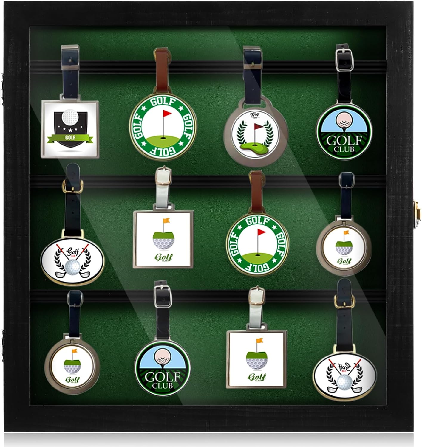 Golf Bag Tag Collection Display Case Holds 40 Bag Tags 16.54 x 15.35 x 1.77 Inch Wall Mount Wooden Shadow Box W/98% UV Acrylic Door Lockable Storage Display Box for Collection