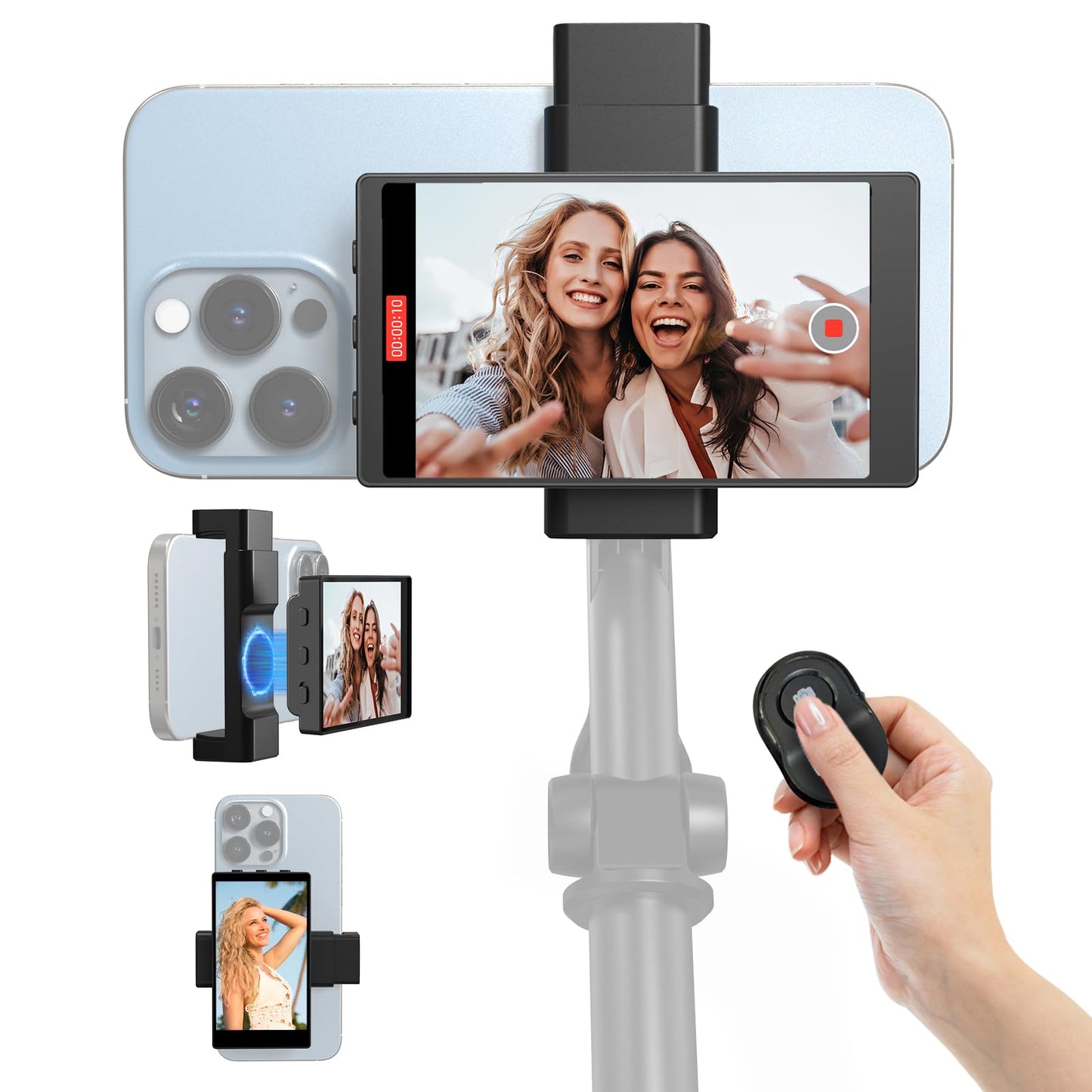 Upgraded Selfie Monitor Screen For Iphone & Android, Audio Sync Low Latency Hd Back Camera Monitor With Bluetooth Remote & Magne