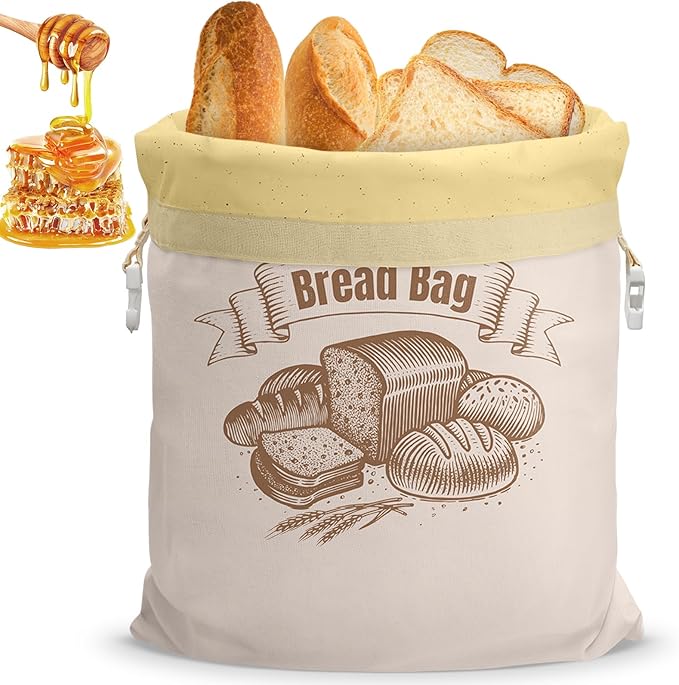 Cotton Beeswax Bread Bag Reusable Double-Lock Freezer Safe for Homemade Sourdough Bread Food Storage Gifts for Sourdough Bakers (Pattern 2 1PCS)