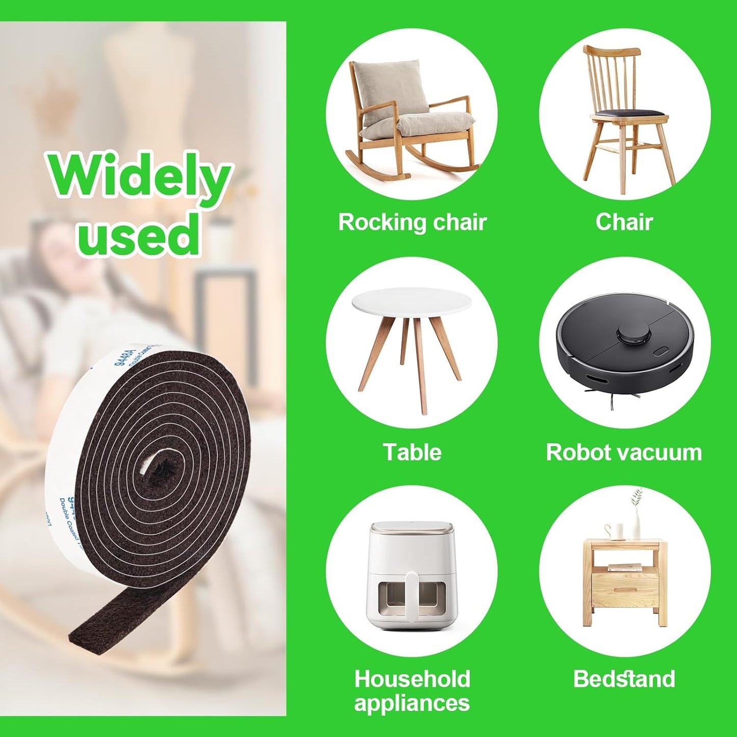 Felt Strips With Adhesive Backing, 4 Rolls Pack 1/2x 60 Inches, Brown Tape for Furniture