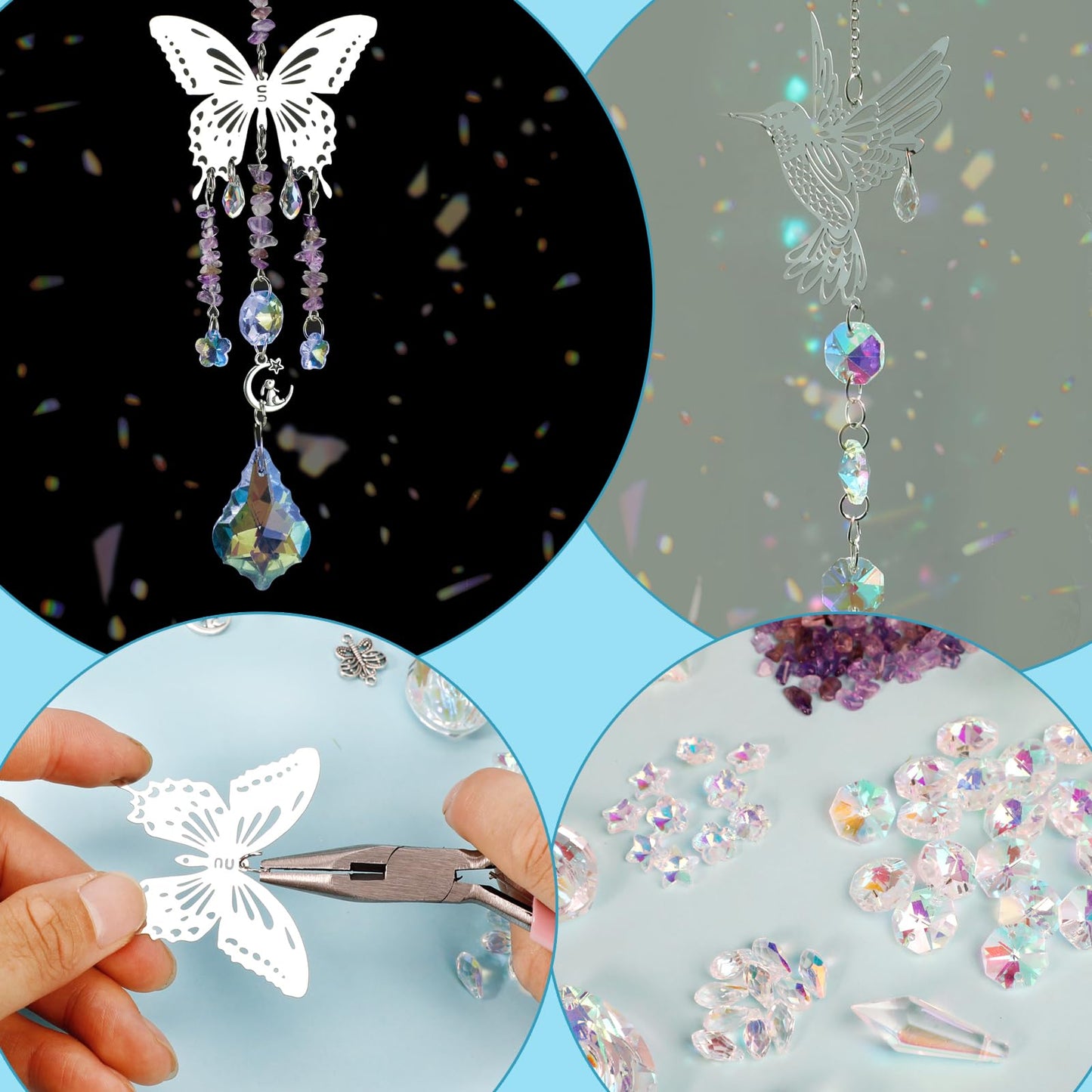 HYBEADS DIY Suncatchers, 400pcs Sun Catchers Making Supplies Kit Art and Crafts for Adults Hanging Prism Sun Catcher with Crystals Rainbow Maker for Indoor Window Home Wedding Garden Christmas Decor