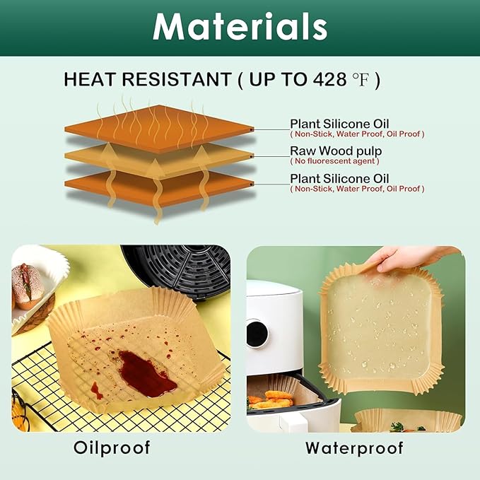 505 PCS Air Fryer Liners Disposable, 8-inch Square Parchment Paper Liners, Heavy-Duty Air Fryer Liners for 5-8 QT Basket, Non-Stick & Oil-Proof Parchment Paper for Microwave