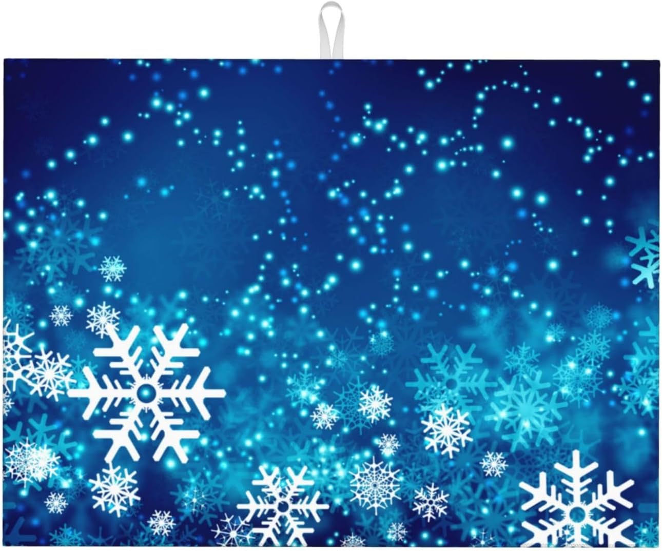 Dish Drying Mat Christmas Snowflake Blue Xmas Winter for Kitchen Counter Absorbent 18x24 Inch Microfiber Dishes Plate Glass Dry Draining Pad Reversible Washable