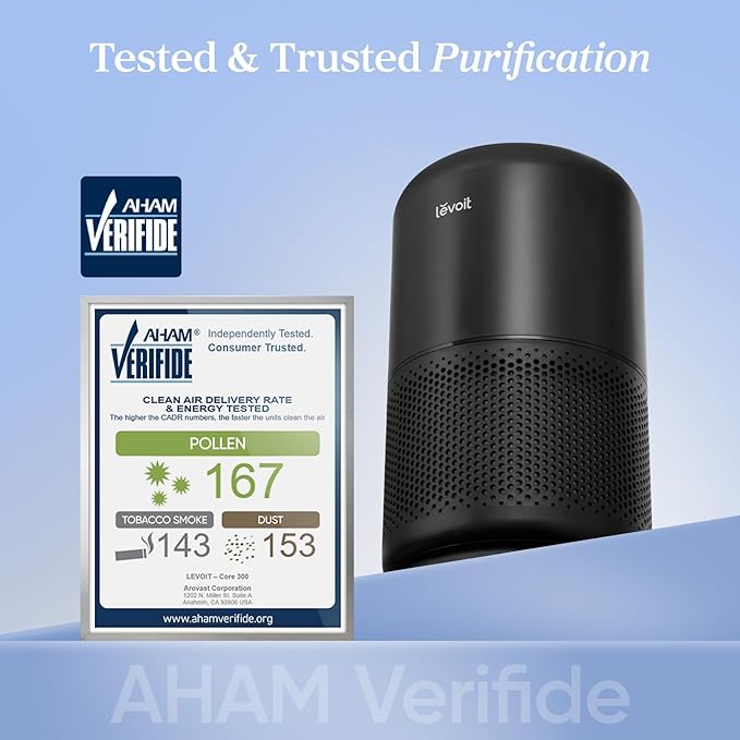 LEVOIT Air Purifier for Home Allergies Pets in Bedroom, Covers Up to 1073 ft² by 56W High Torque Motor, AHAM VERIFIDE, 3-in-1 Filter, HEPA Sleep Mode, Remove Dust Smoke Odor, Core300-P, Black, 2 Pack