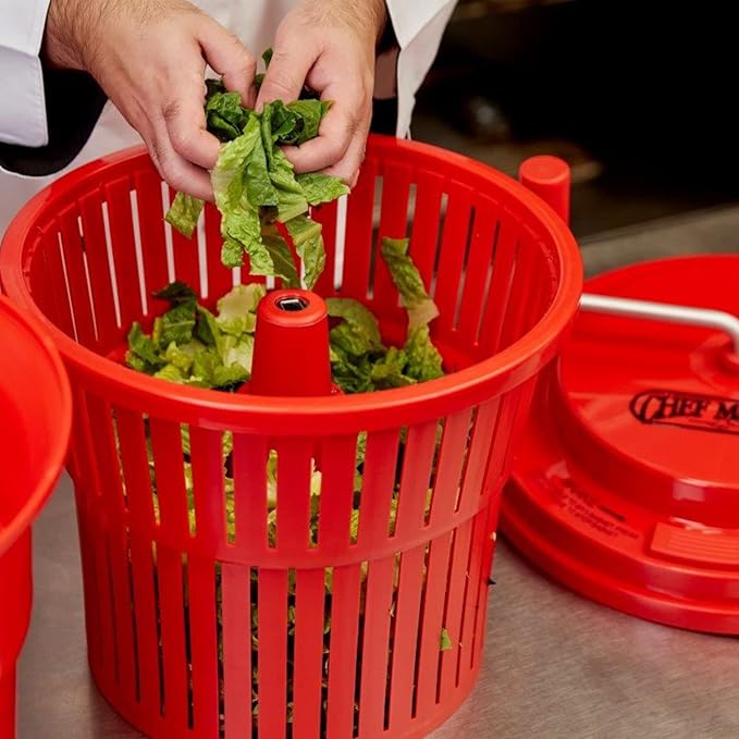5 Gallon Commercial Salad Spinner Salad Dryer Remove Excess Water for Crisp & Fresh Salad Sealed Gearbox Built-in Brake System Durable Spinner Mechanism for Restaurants & Catering by Chef Master 90005
