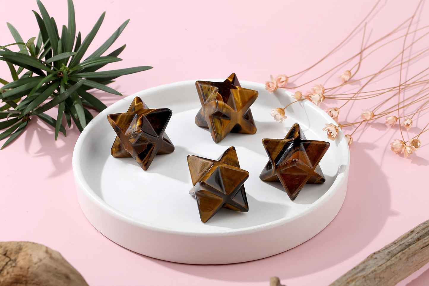 QINJIEJIE Tiger Eye Merkaba, Natural Crystal Healing Stones Sacred Meditation Energy Generator Reiki Crystal Grid Home Decor Protection Cleansing Spiritual Gifts, 3D Star Dodecahedron Crystal 1"