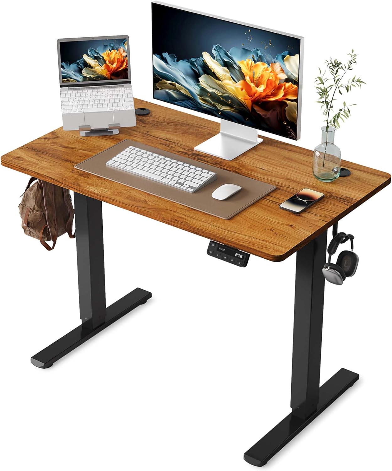 YIHAYO Electric Standing Desk, 40 x 24 Inches Stand Up Desk with Splice Board, Adjustable Height Desk, Computer Desk for Home Office, Black Frame/Rustic Brown Top