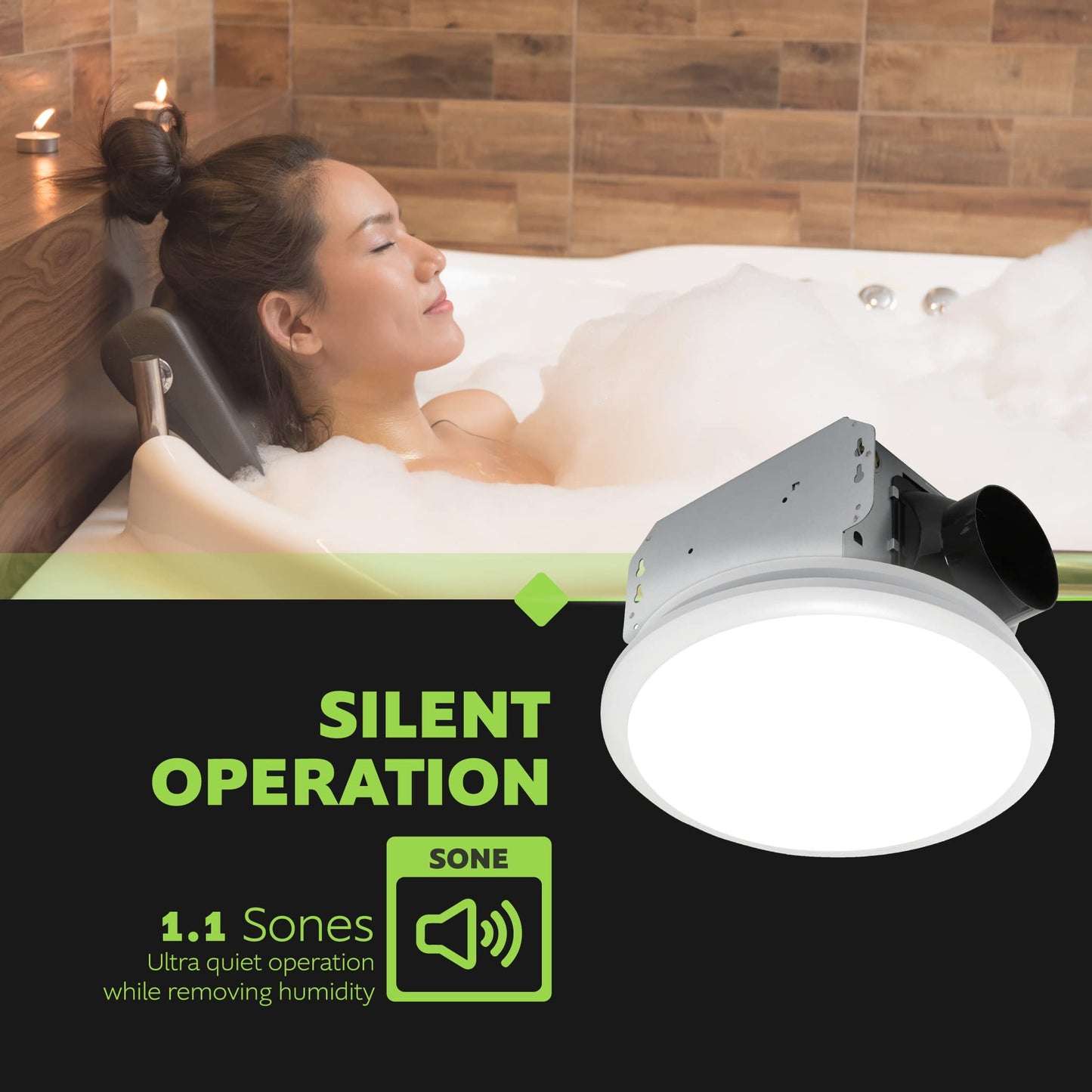 Homewerks 7141-80 Bathroom Fan Integrated Led Light Ceiling Mount Exhaust Ventilation 1.1 Sones 80 Cfm, White