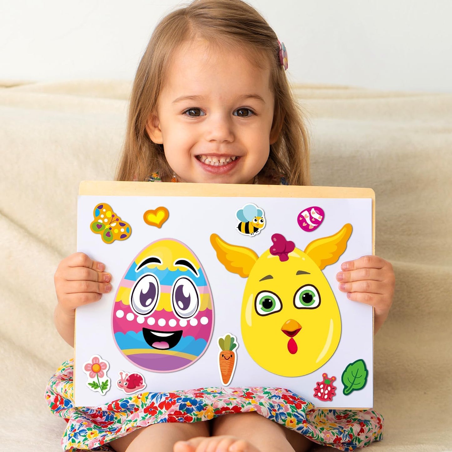 24 Sheets Easter Stickers for Kids Toddlers, Easter Basket Stuffers, Make A Face Stickers Crafts with Eggs Themed, Kids Party Favor Supplies Decorations Activities Gifts for Girls Boys