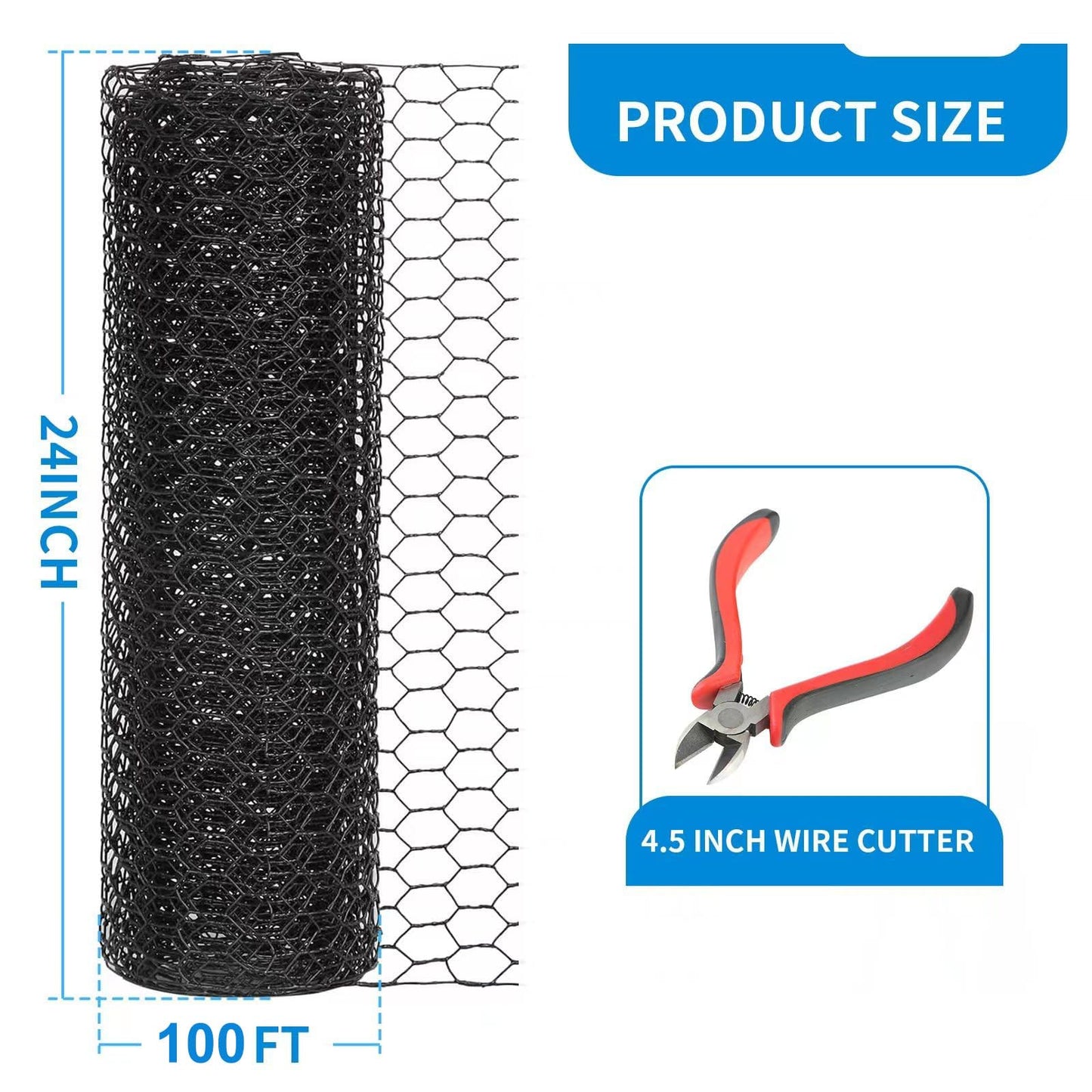 DOLEMODUO 24'' x 100' Black Chicken Wire Mesh Fence, 15 Gauge Poultry Netting and 2 inch Mesh Fence Roll, Chicken Wire for Floral Arrangements/Crafts/Farm/Livestock/Pet Protection