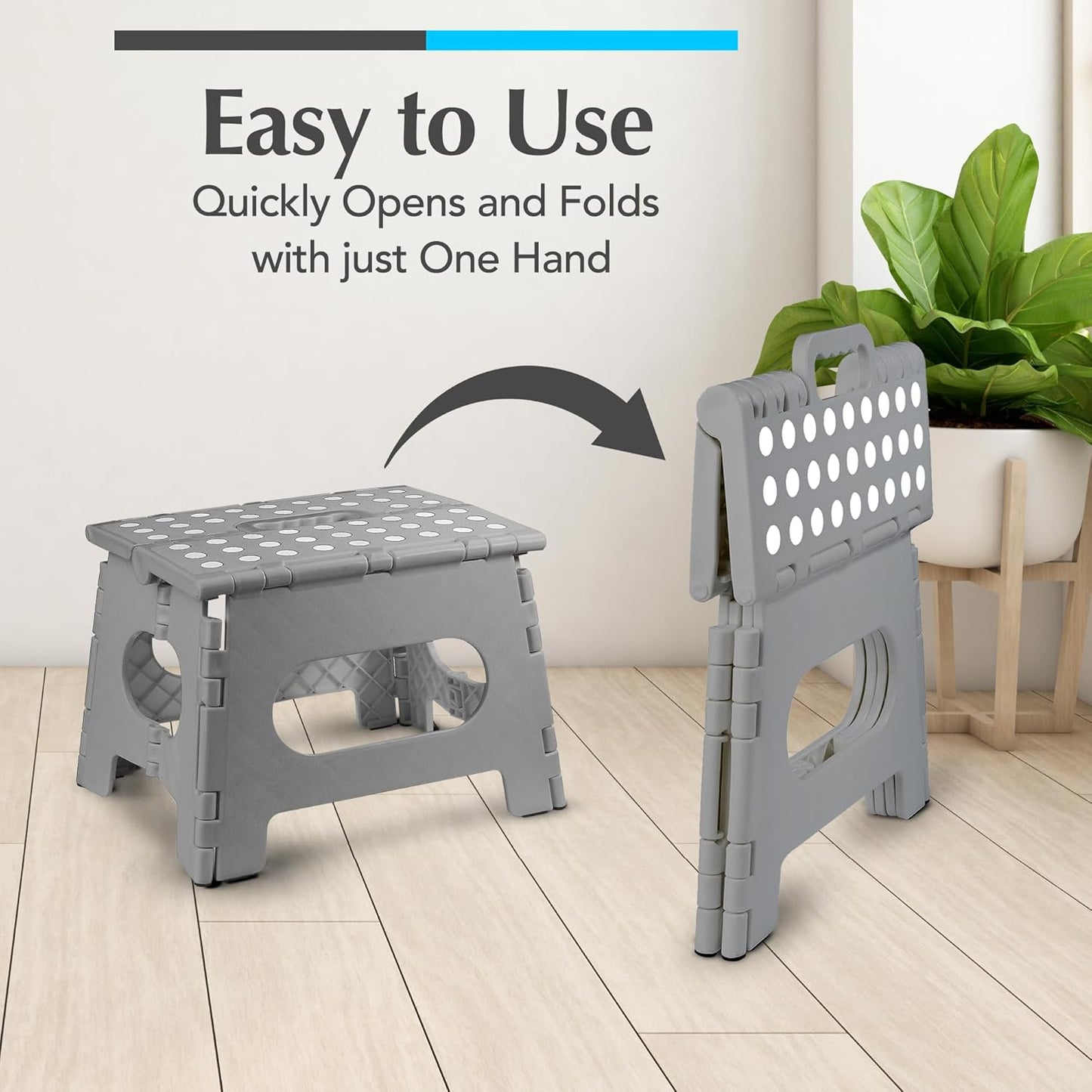 Handy Laundry - Folding Step Stool - Sturdy Enough Collapsible Stool to Support Adults and Safe Enough for Kids - Opens Easy with One Flip - Great for Kitchen, Bathroom or Bedroom (Grey - 9 Inch)