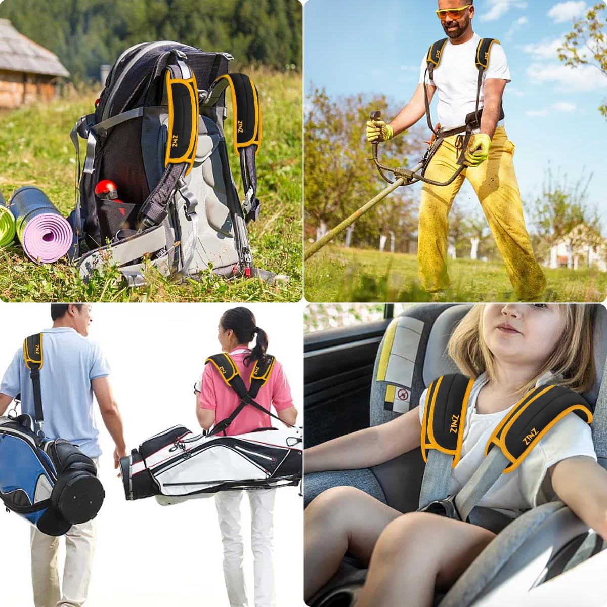 ZINZ 2-Pack Universal Shoulder Pad with Ultra Thick Cushion for Bag Luggage Bag Crossbody, Plus Long & Anti-Slip & Breathable,Black-Yellow Edge