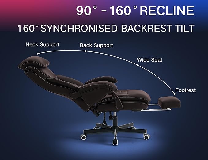 Big and Tall Gaming Chair 400lbs Heavy Duty Office Chair with Foot Rest & Lumbar Support, Ergonomic Wide Comfy Seated Cushion for for Gaming Room,Office Room, Brown