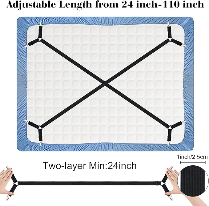 Morcheiong Bed Sheet Fasteners Straps - 4 Pack Adjustable Bed Sheet Holder Strap for Bedding Stays Bedsheet Tie Downs - Black