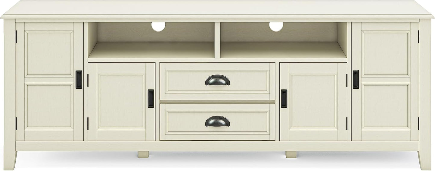 SIMPLIHOME Burlington SOLID WOOD 72 Inch Wide Transitional TV Media Stand in Antique White for TVs up to 80 Inches, For the Living Room and Entertainment Center