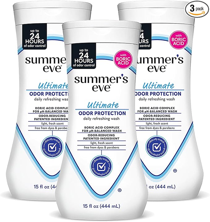 Summer's Eve, Ultimate Odor Control, Feminine Body Wash with Boric Acid, Removes Odor, Feminine Wash with pH Balance, 15 Fl Oz (Pack of 3)
