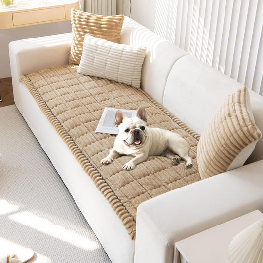 OTOB Sofa Covers for 3 Cushion Couch Washable, Fuzzy Non Slip Pet Friendly Couch Cover Protector Love Seat, All Seasons Soft Plush Furniture Bed Mats Sofa Slipcovers (Coffee, 31.5" x 70.9'')
